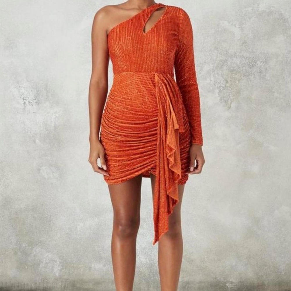 Miss Guided One-Shoulder Orange Dress
